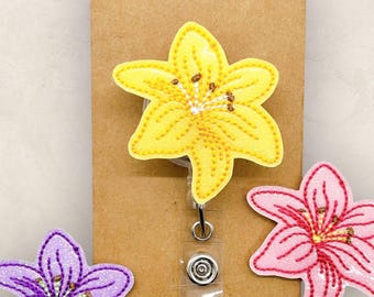 Day Lily Badge Reel, Tiger Lily Flower Badge, Nurse Badge Clip, Teacher Lanyard, Coworker Gift, Name Tag, Retractable ID Holder | GLITTER