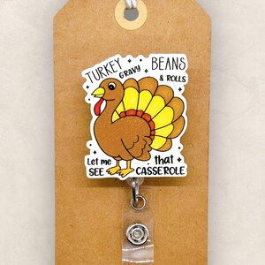 Let Me See That Casserole, Funny Thanksgiving Name Tag, Nurse Badge Clip, Teacher Lanyard, Coworker Gift, Retractable ID Holder | ACRYLIC