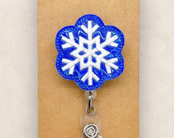 Blue Snowflake Badge Reel, Winter Badge Reel, Nurse Badge Clip, Teacher Lanyard, Coworker Gift, Festive Name Tag, Retractable ID Holder