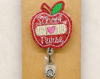 School Nurse Badge Reel, Nurse Badge Reel, School Lanyard, Apple Badge Clip, Retractable ID Holder, Badge Buddy, Coworker Gift | GLITTER