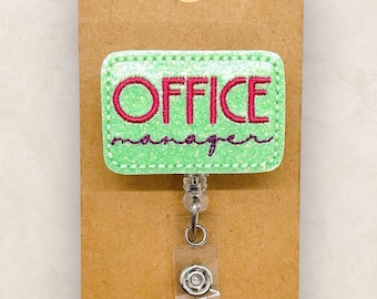 Office Manager Badge Reel, Executive Assistant Badge Clip, Receptionist Lanyard, Coworker Gift, Name Tag, Retractable ID Holder | GLITTER