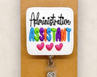 Administrative Assistant Badge Reel, Secretary Badge Holder, School Lanyard, Retractable ID Holder, Badge Buddy, Coworker Gift | GLITTER