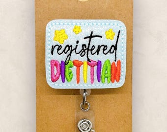 Registered Dietitian Badge Reel, Health Coach Badge, Nutritionist Badge Clip, Coworker Gift, Badge Buddy, Retractable ID Holder | GLITTER