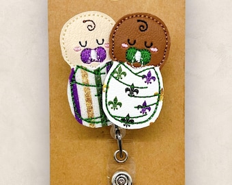 Mardi Gras Swaddled Babies Badge Reel, Diverse Baby Badge Reel, L & D Nurse Badge Holder, Coworker Gift, Badge Buddy, Retractable ID Holder