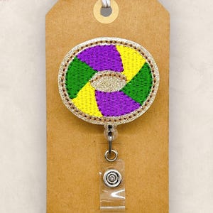 King Cake Badge Reel, Mardi Gras Badge Reel, NOLA, Nurse Badge Clip, Teacher Lanyard, Coworker Gift, Retractable ID Holder | GLITTER