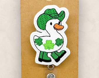 St Patrick’s Day Goose Badge Reel, Western Goose Badge, Nurse Badge Clip, Teacher Lanyard, Coworker Gift, Retractable ID Holder | GLITTER