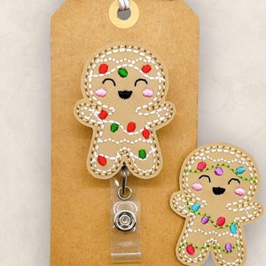 Gingerbread Man with Lights Badge Reel, Christmas Badge Reel, Cookie Badge Reel, Nurse Badge Clip, Teacher Lanyard, Retractable ID Holder