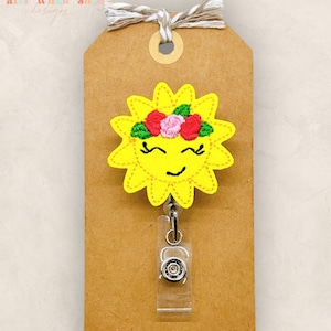 Floral Sun Badge Reel, Summer Badge Reel, Nurse Badge Clip, Teacher Lanyard, Coworker Gift, Badge Buddy, Retractable ID Holder | GLITTER