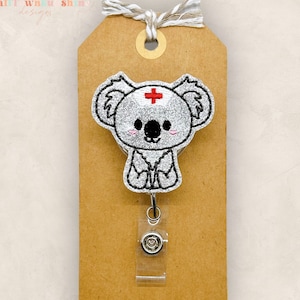 Koala Nurse Badge Reel, Animal Badge Clip, Nurse Badge Reel, School Nurse Badge Holder, Retractable ID Badge Holder, Badge Buddy | GLITTER