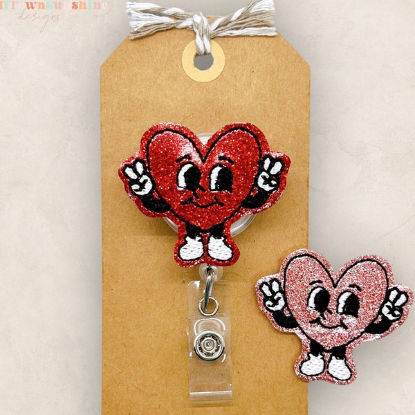 Retro Heart Badge Reel, Valentine Badge Clip, Nurse Badge Reel, Teacher Lanyard, Coworker Gift, Badge Buddy, Retractable ID Holder | GLITTER