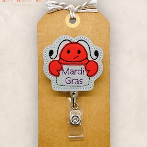 Mardi Gras Crawfish Badge Reel, NOLA Lobster Badge Clip, Nurse Badge Holder, Teacher Lanyard, Retractable ID Holder, Coworker Gift