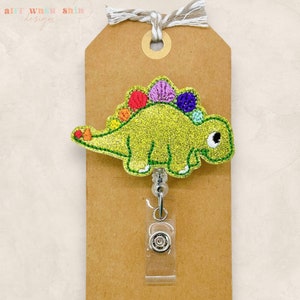 Rainbow Dinosaur Badge Reel, Stegosaurus ID Holder, Dinosaur Badge Reel, Nurse Badge Holder, Teacher Lanyard, Retractable ID Badge Holder