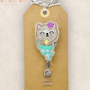 Mermaid Kitty Badge Reel, Purr-Maid Badge Reel, Cat Fish Badge Holder, Teacher Lanyard, Nurse Badge Reel, Coworker Gift, Retractable ID Reel