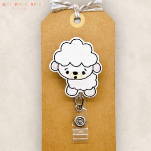 Baby Lamb Badge Reel, Animal Badge Holder, Nurse Badge Clip, Teacher Lanyard, Badge Buddy, Coworker Gift, Retractable ID Holder | GLITTER