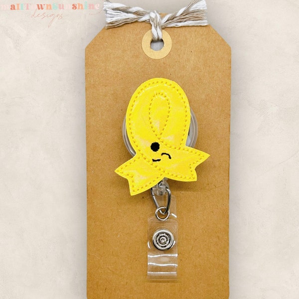 Yellow Awareness Ribbon Badge Reel, Childhood Cancer Badge Reel, Oncology Badge, Nurse Badge Clip, Teacher Lanyard, Retractable ID Holder