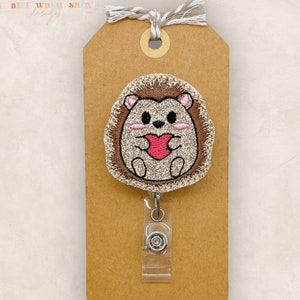 Hedgehog Love Badge Reel, Cute Animal Badge Clip, Nurse Badge Reel, Teacher Lanyard, Retractable ID Holder, Badge Buddy | GLITTER