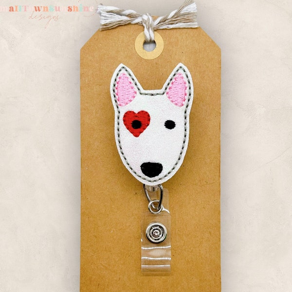 Valentine Pup Badge Reel, Bull Terrier Badge Reel, Valentine Dog Badge Clip, Nurse Badge Holder, Teacher Lanyard, Retractable Badge Holder