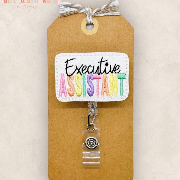 Executive Assistant Badge Reel, Senior Admin Assistant Badge Clip, Lanyard, Retractable ID Holder, Badge Buddy, Coworker Gift | GLITTER