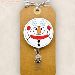 Tossing Snowflakes Badge Reel, Snowman Badge Reel, Winter Badge Holder, Nurse Badge, Teacher Lanyard, Coworker Gift, Retractable ID Holder