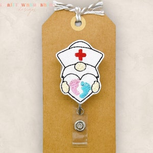 Gnome Nurse Badge Reel, Baby Nurse Gnome Badge Reel, Nurse Badge Reel, Obstetrics Badge Clip, Coworker Gift, Retractable ID Holder | GLITTER