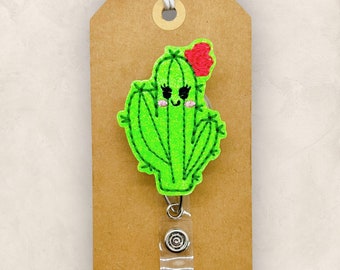 Pretty Cactus Badge Reel, Plant Badge Holder, Crazy Plant Lady Badge, Nurse Badge Reel, Teacher Lanyard, Retractable ID Holder | GLITTER