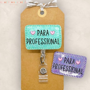 Para Badge Reel, Paraprofessional Badge Holder, School Lanyard, Teachers Aide Badge Reel, Coworker Gift, Retractable ID Holder | GLITTER