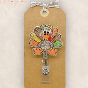 Turkey Boy Badge Reel, Thanksgiving Badge Reel, Nurse Badge Holder, Teacher Lanyard, Coworker Gift, Retractable ID Holder | GLITTER