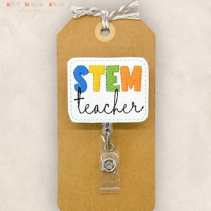 STEM Teacher Badge Reel, Science, Engineering, Technology, Math, Teacher Lanyard, Coworker Gift, Badge Buddy, Retractable ID Badge Holder