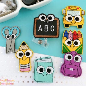 Back to School Retractable Badge Reel Collection: Teacher ID Holder, Topper, Coworker Gift, Name Tag, Lanyard, MRI Safe, Heavy-Duty Options