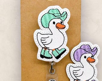 Western Goose Badge Reel, Cute Animal Badge Reel, Nurse Badge, Teacher Lanyard, Coworker Gift, Badge Buddy, Retractable ID Holder | GLITTER