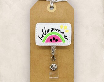 Hello Summer Badge Reel, Watermelon Badge Holder, Summer Badge Clip, Nurse Badge Reel, Teacher Lanyard, Coworker Gift, Retractable Badge