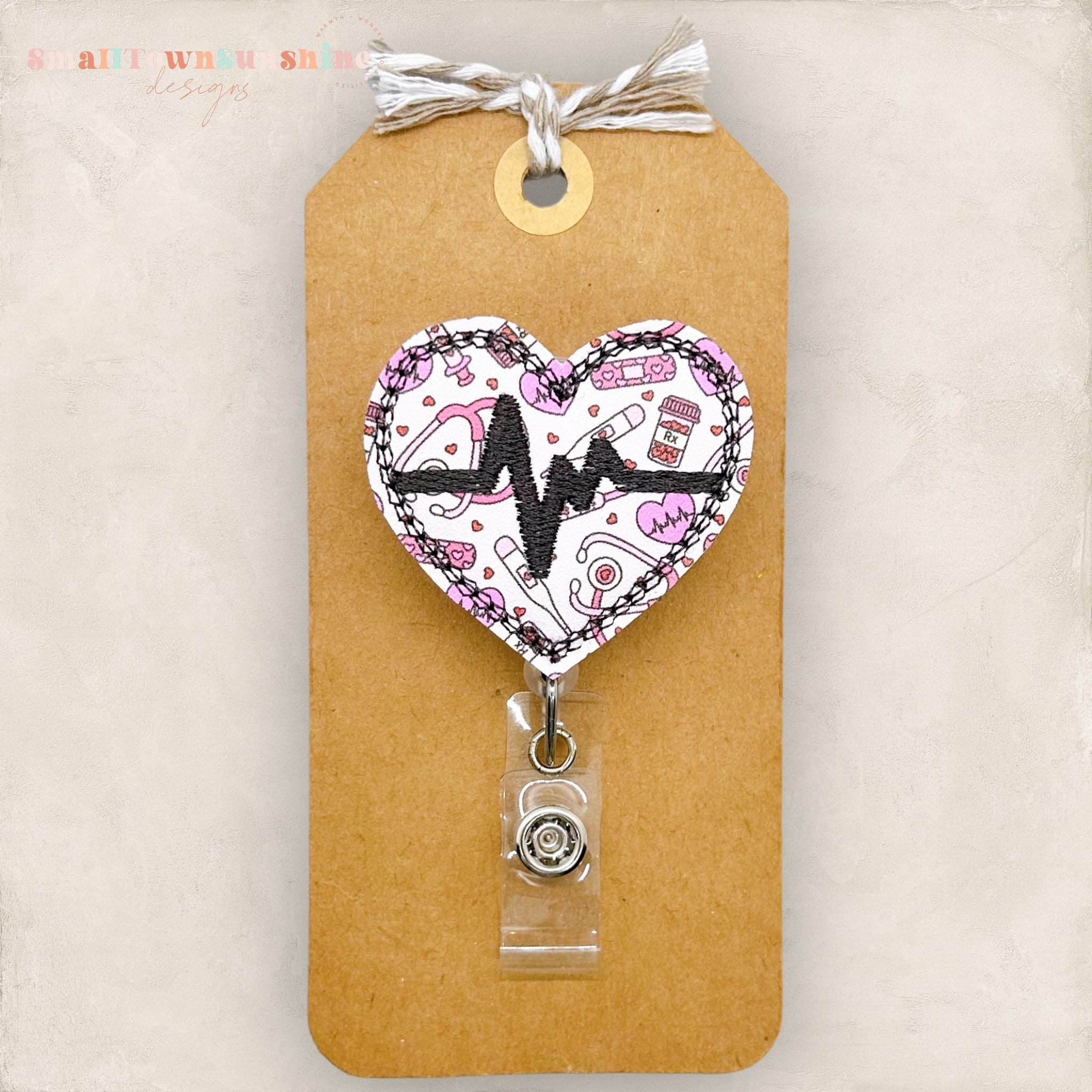 Pink EKG Badge Reel, Cardiology Nurse Badge Reel, Medical Supplies Badge Clip, Nurse Badge Reel, Coworker Gift, Retractable ID Badge Holder