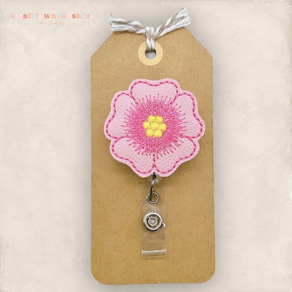 Pink Flower Badge Reel, Flower Badge Reel, Spring Badge Clip