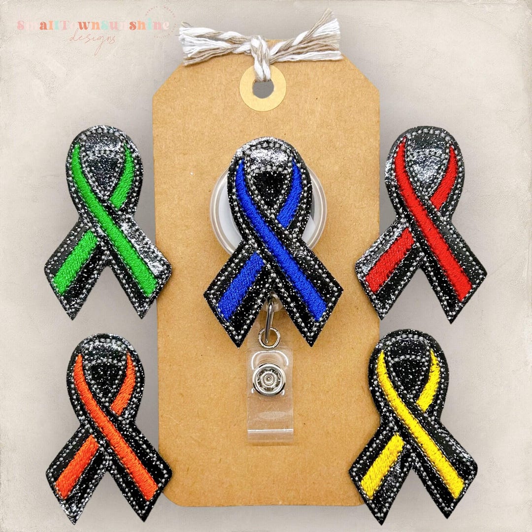 Security Ribbon Thin Line Support Ribbon Badge Reel, Awareness Ribbon Badge, Police ...