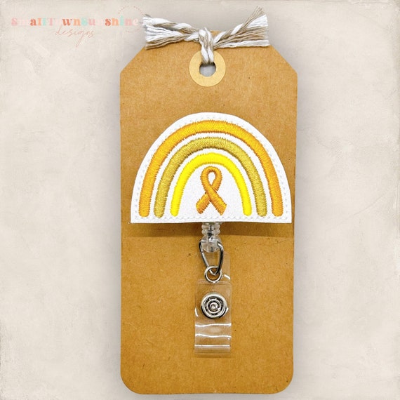 Childhood Cancer Rainbow Badge Reel, Oncologist Badge Clip, Yellow Ribbon Awareness, Name Tag, Lanyard, Retractable ID Holder | GLITTER