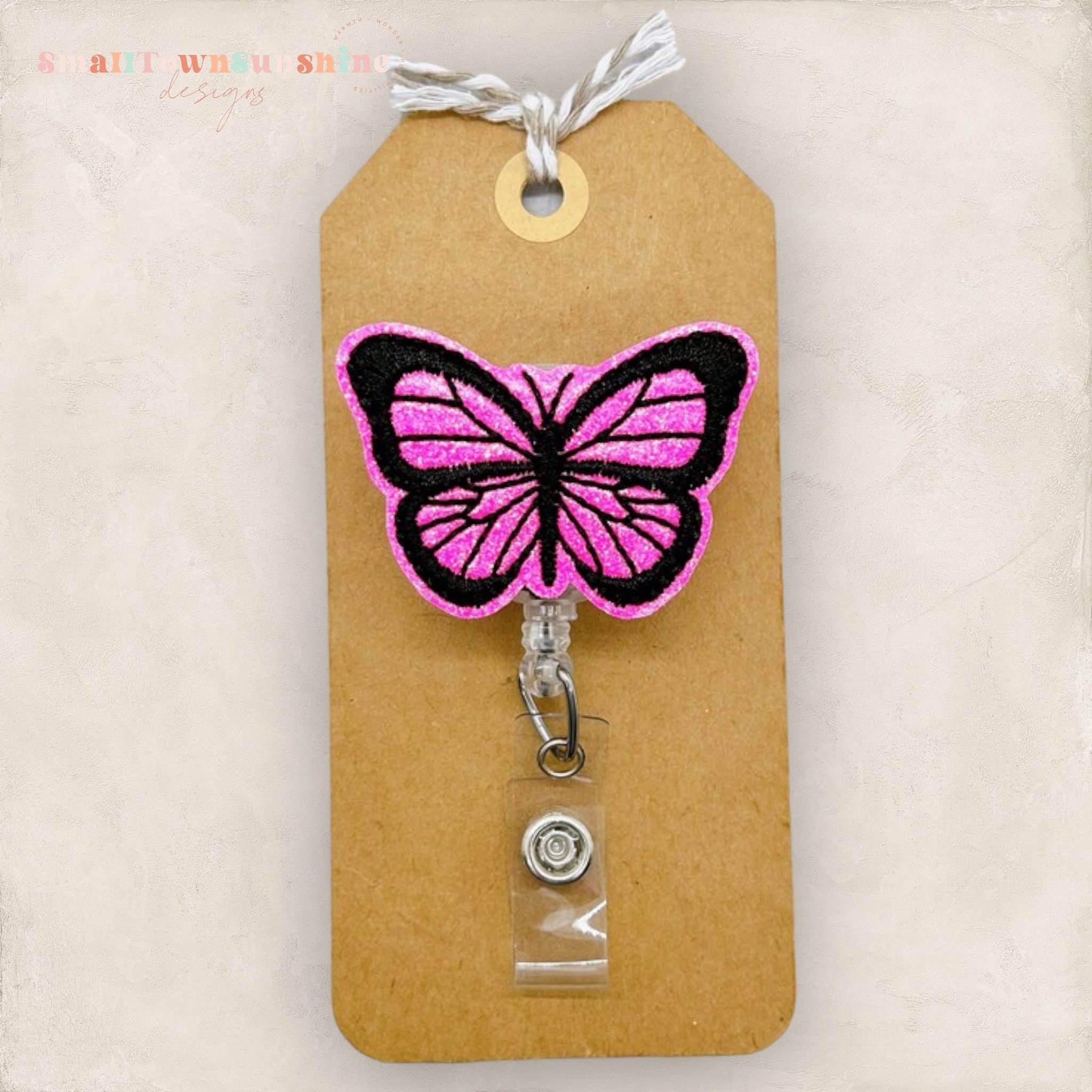 Hot Pink Butterfly Badge Reel, Monarch Butterfly Badge Holder, Nurse Badge Reel, Teacher Lanyard, Retractable ID Badge Holder, Badge Buddy