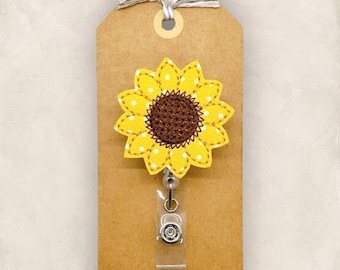 Sunflower Badge Reel, Flower Badge Reel, Summer Badge Reel, Nurses Badge Clip, Teacher Lanyard, Coworker Gift, Retractable ID Badge Holder