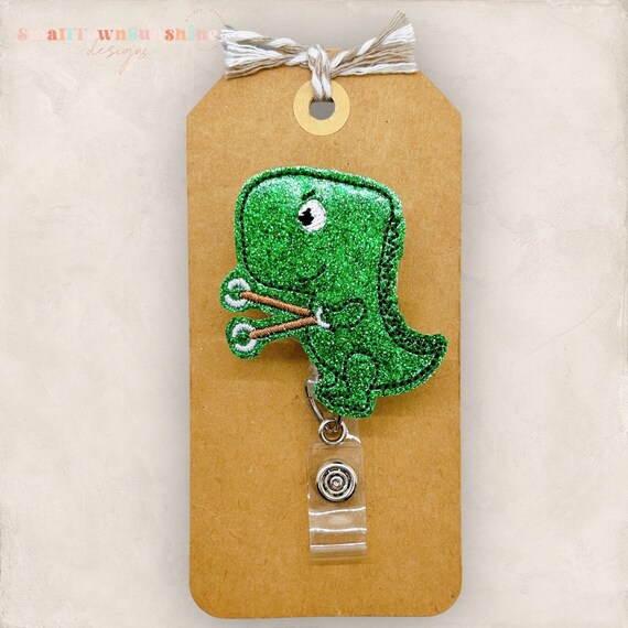 thumbnail image 2 of Pink Dinosaur Badge Reel, Funny Pediatric Nurse Badge 2 of 9