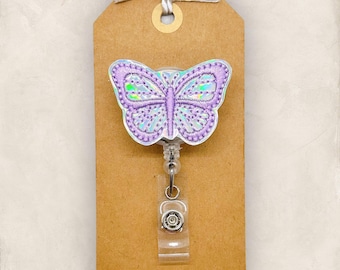 Purple Butterfly Badge Reel, Holographic Butterfly Badge Holder, Nurse Badge Reel, Teacher Lanyard, Retractable Badge Holder, Badge Buddy