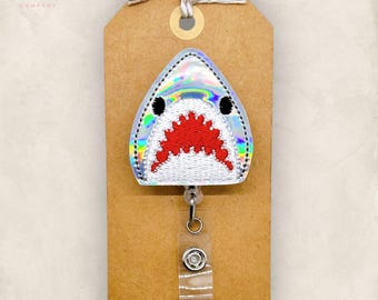 Holographic Shark Retractable Badge Reel: Ocean Summer ID Holder, Name Tag, Topper, Coworker Gift, Lanyard, MRI Safe, Heavy Duty Options