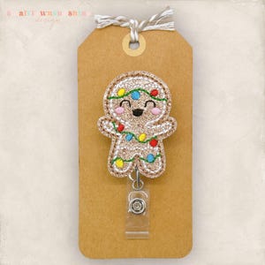 Gingerbread Man Badge Reel, Christmas Badge Reel, Holiday Badge Reel, Nurse Badge Holder, Teacher Lanyard, Retractable ID Holder | GLITTER