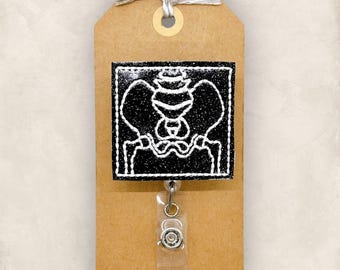 Pelvic X-ray Badge Reel, Nurse Badge Reel, Radiologist Badge Reel, Xray Tech Badge Clip, Coworker Gift, Retractable ID Holder | GLITTER