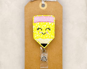 Cute Pencil Badge Reel, Teacher Lanyard, Student Teacher Appreciation Gift, TA Badge Clip, Name Tag, Coworker Gift, Retractable ID Holder