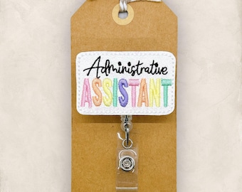 Administrative Assistant Badge Reel, Secretary Badge Holder, School Lanyard, Retractable ID Holder, Badge Buddy, Coworker Gift | GLITTER