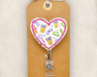School Supplies Badge Reel, Teacher Badge Reel, Student Teacher Name Badge, Para Lanyard, Coworker Gift, Retractable ID Badge Holder