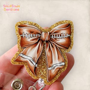 Football Bow Badge Reel, Coquette Badge Clip, Nurse Badge Reel, Teacher Lanyard, Coworker Gift, Retractable ID Holder | ACRYLIC GLITTER