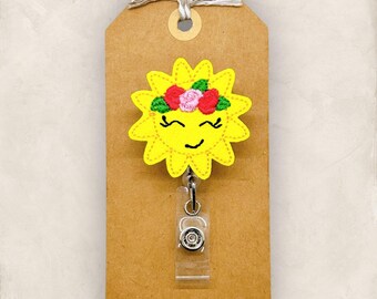 Floral Sun Badge Reel, Summer Badge Reel, Nurse Badge Clip, Teacher Lanyard, Coworker Gift, Badge Buddy, Retractable ID Holder | GLITTER