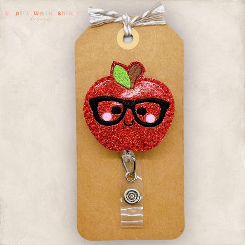 Nerdy Apple Badge Reel, Fruit Badge Clip, Nurse Badge Reel, Teacher Lanyard, Coworker Gift, Badge Buddy, Retractable ID Holder | GLITTER