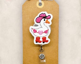 Valentine Goose Badge Reel, Silly Western Goose Badge, Nurse Badge Clip, Teacher Lanyard, Coworker Gift, Retractable ID Holder | GLITTER