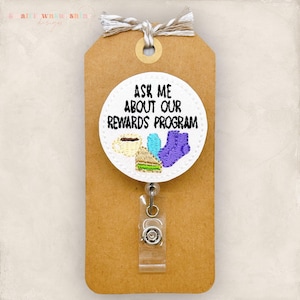 Ask Me About Our Rewards Program Badge Reel, Funny Nurse Badge Clip, Turkey Sandwich Badge Holder, Retractable ID Badge Holder | GLITTER